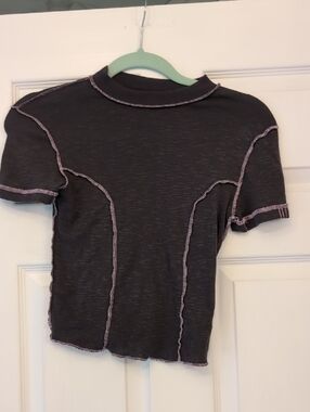 BDG Charcoal Tee with Pink Contrast Stitching